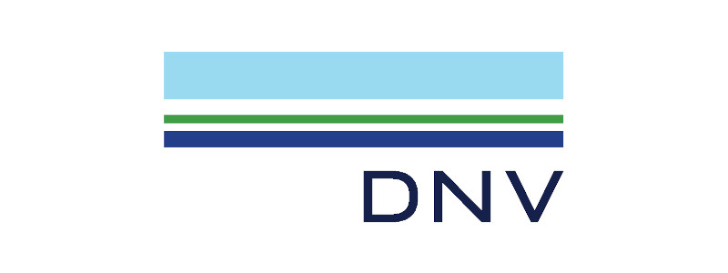 The DNV logo features a blue, green, and light blue striped design above the bold letters 'DNV'.