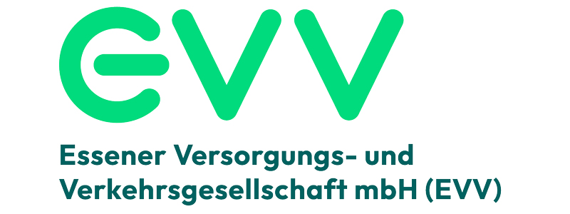 Logo of the Essener Versorgungs- und Verkehrsgesellschaft mbH (EVV) in a modern green design.