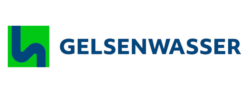 The Gelsenwasser logo features a green square and the text in blue colour on a white background.