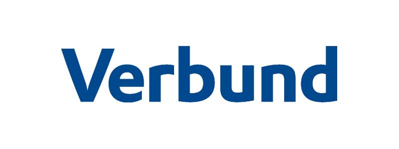 Das Bild zeigt das Logo von Verbund, dargestellt in fetten blauen Buchstaben auf weißem Hintergrund.