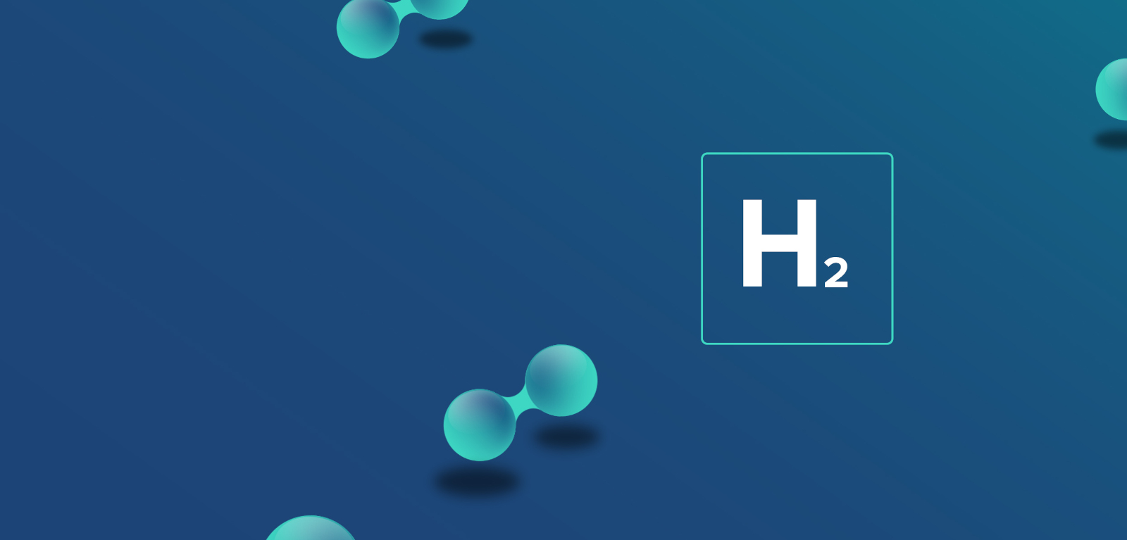 A graphic image of hydrogen molecules with the chemical symbol H2 on a blue background.
