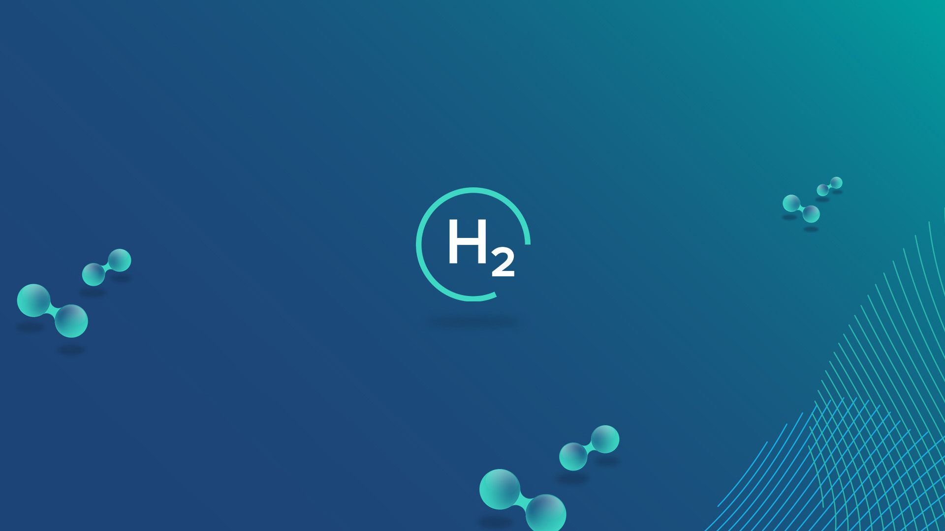 Ein blauer Hintergrund mit dem chemischen Symbol H2 und stilisierten Molekül-Darstellungen in helleren Farbtönen.