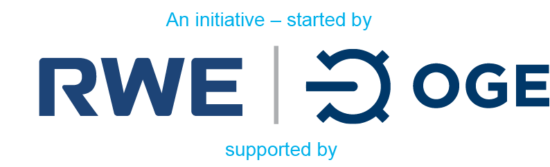 The phrase 'An initiative - created by' with the RWE and OGE logos and the phrase 'supported by' right below. 