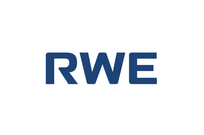 Das RWE-Logo ist in Blau auf einem weißen Hintergrund dargestellt und zeigt die fetten Buchstaben R, W und E.