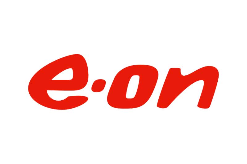 The e.on logo in bright red with a creative font style on a white background.