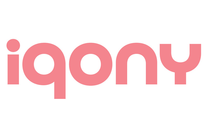 The image features the pink logo of iqony, consisting of stylised letters that are modern and clearly designed.