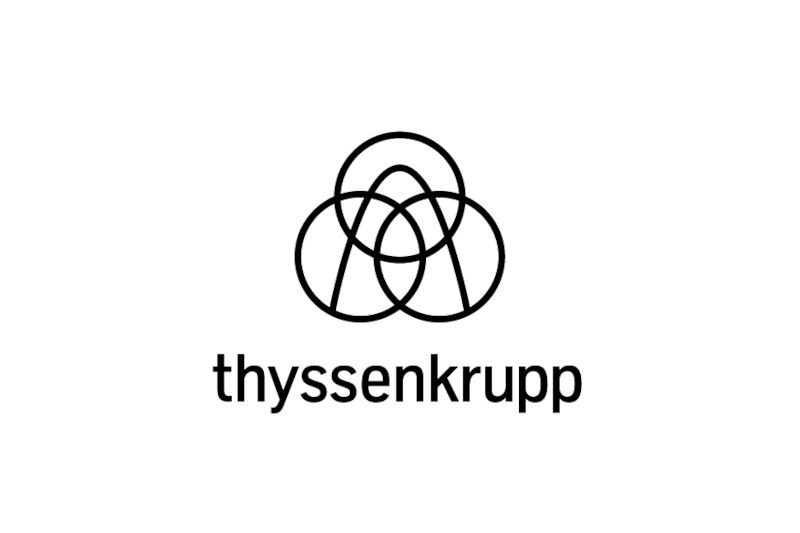 The Thyssenkrupp logo features three overlapping circles above the text 'thyssenkrupp' in black lettering.