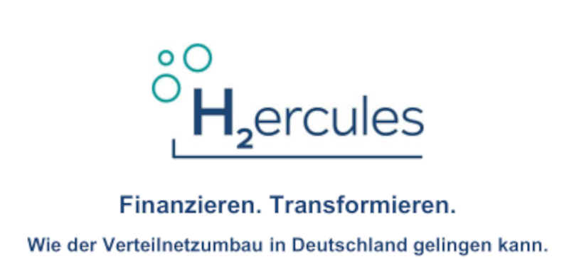 H2ercules Logo mit dem Slogan Finanzieren. Transformieren. Erklärung zur Transformation und Finanzierung des Verteilnetzausbaus in Deutschland 2024.